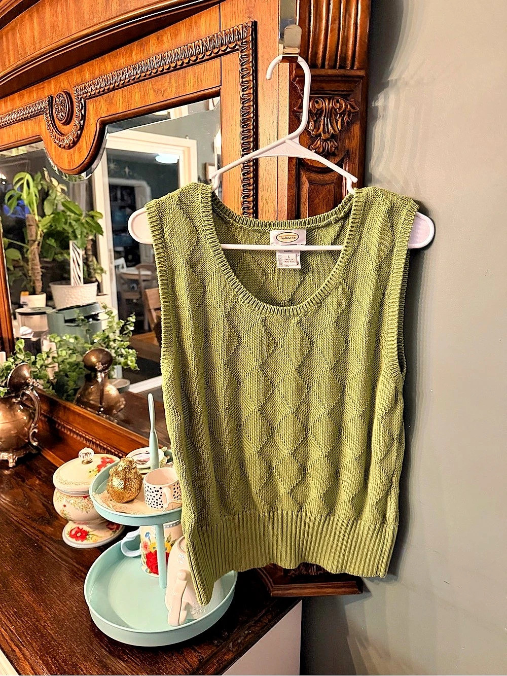 Talbots Green Cable Knit Sweater Vest